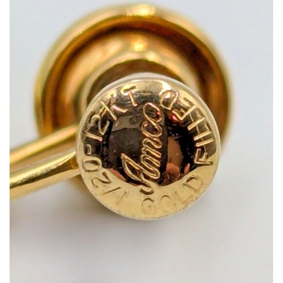 Vintage Amco 12K Yellow Gold Filled Green Pekin Glass Set Necklace Earrings - Picture 13 of 16